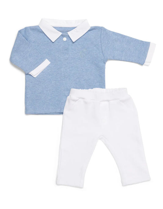 Poetree Kids 2 - Delige baby set denim blue shirt met wit broekje