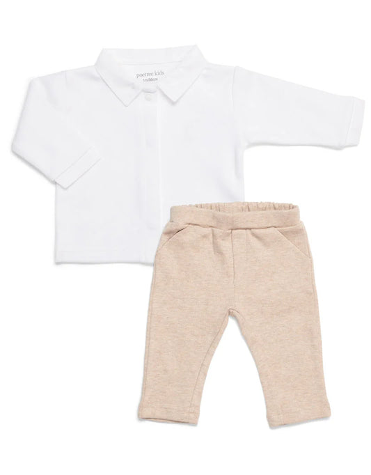 Poetree Kids 2 - Delige baby set wit shirt met camel broekje