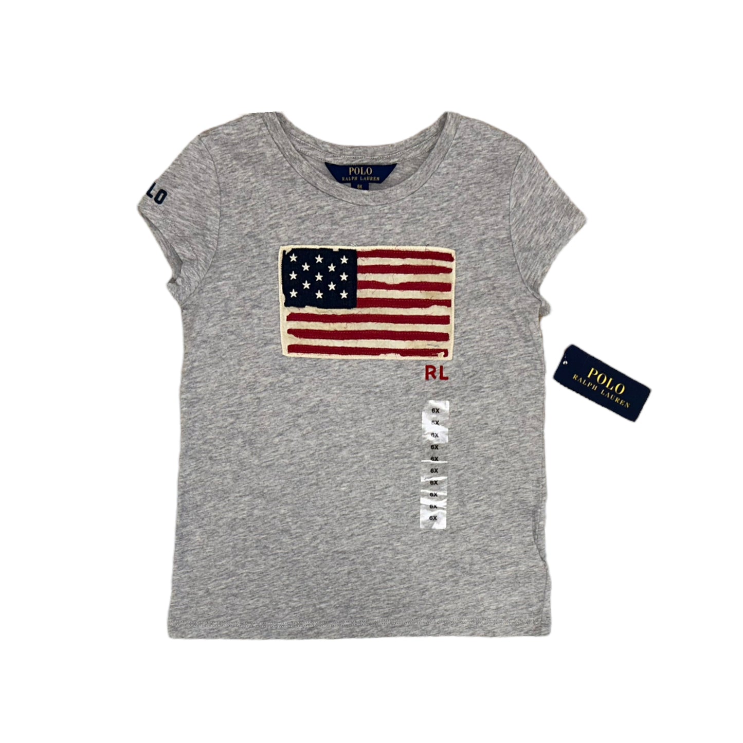 Ralph Lauren t-shirt grijs vlag maat 6x (122-128)