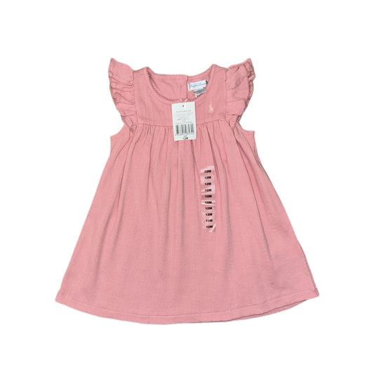 Ralph Lauren jurk oudroze pointelle + bloomer maat 12m (80)