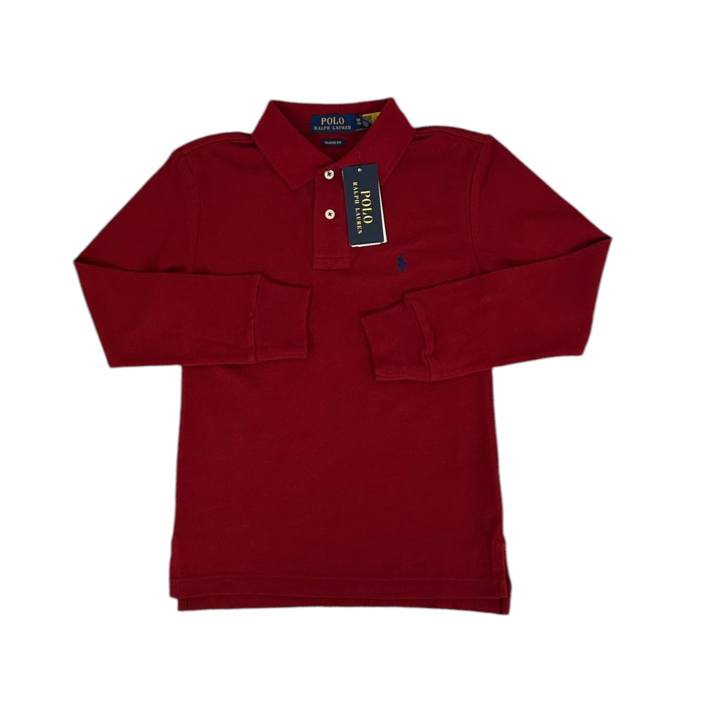 Ralph Lauren polo donkerrood lange mouwen maat 8 (134-140)