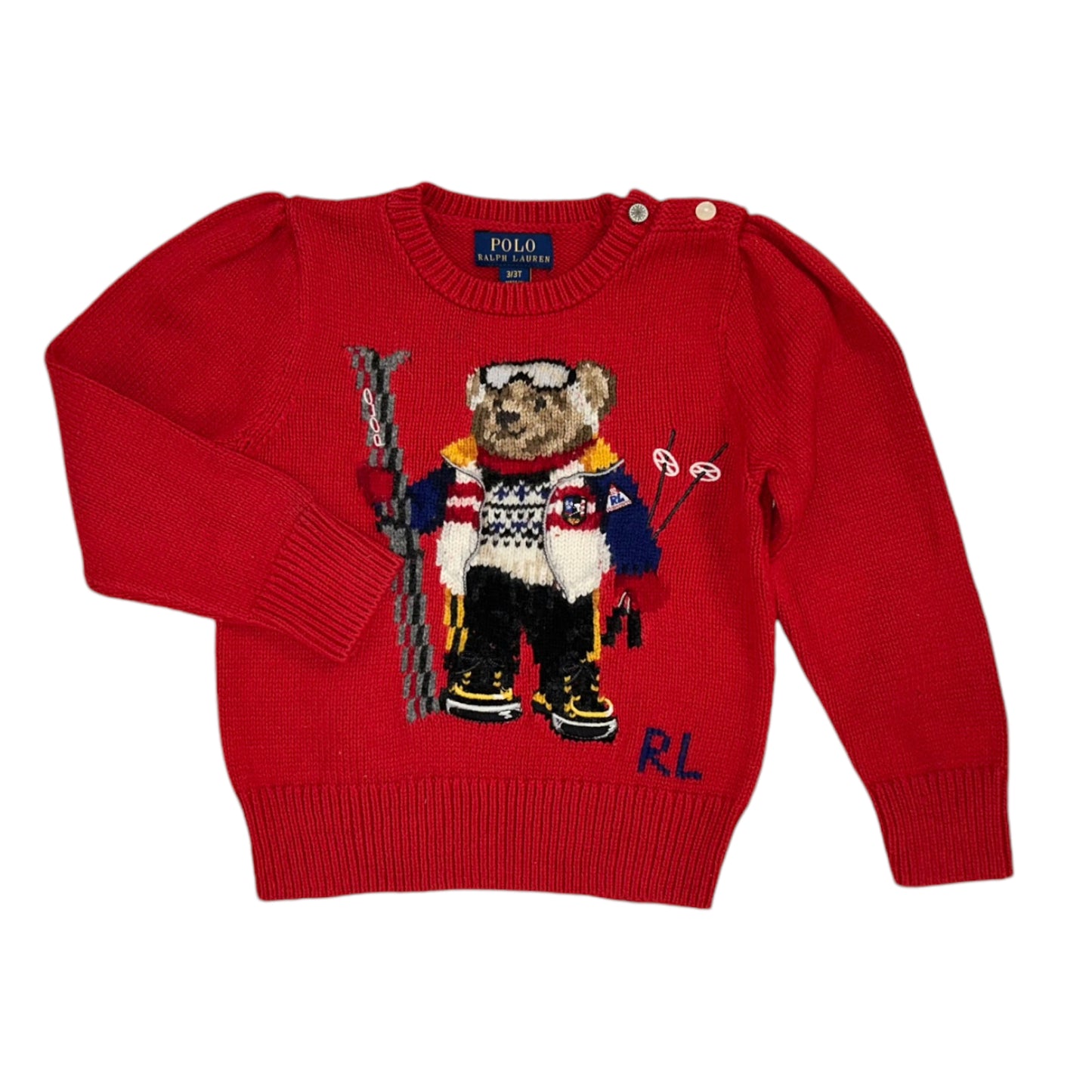 Ralph Lauren trui beer rood meisje maat 3 (98)