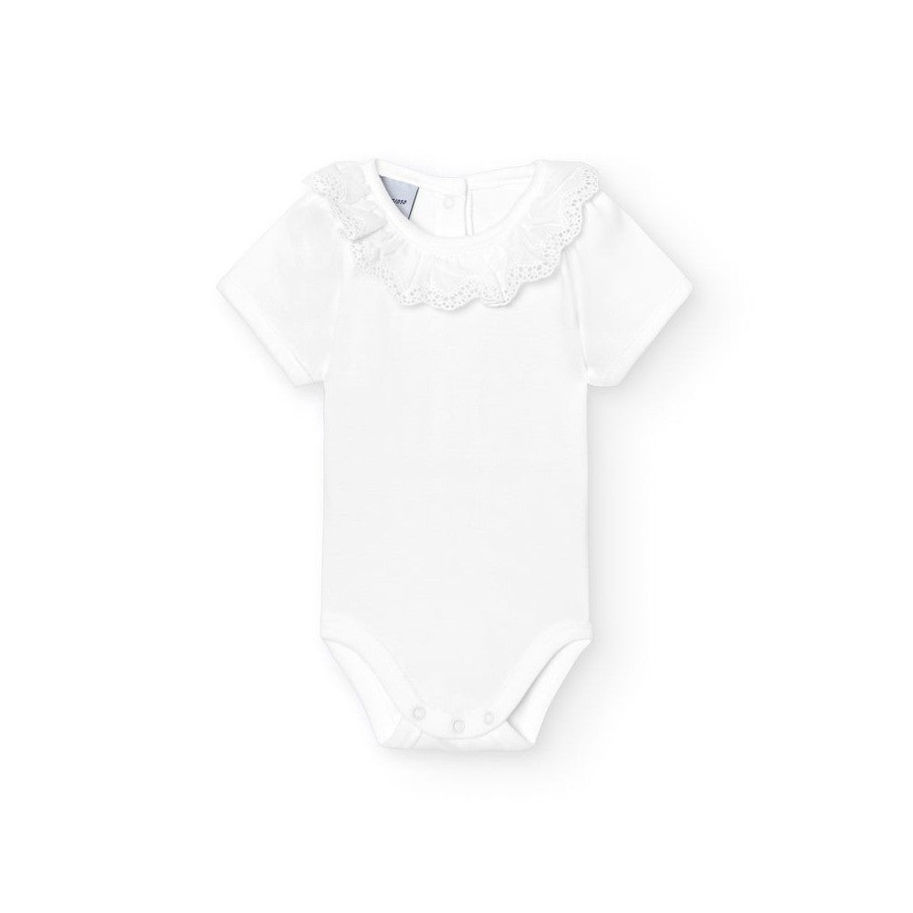 Babidu body/Romper Broderie kraag korte mouw wit