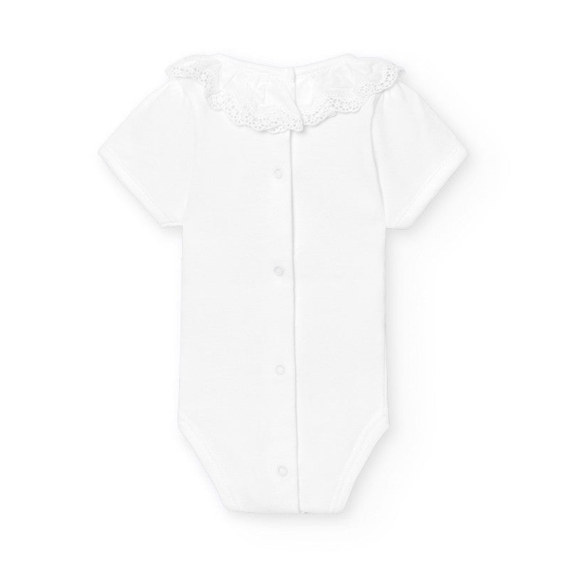 Babidu body/Romper Broderie kraag korte mouw wit